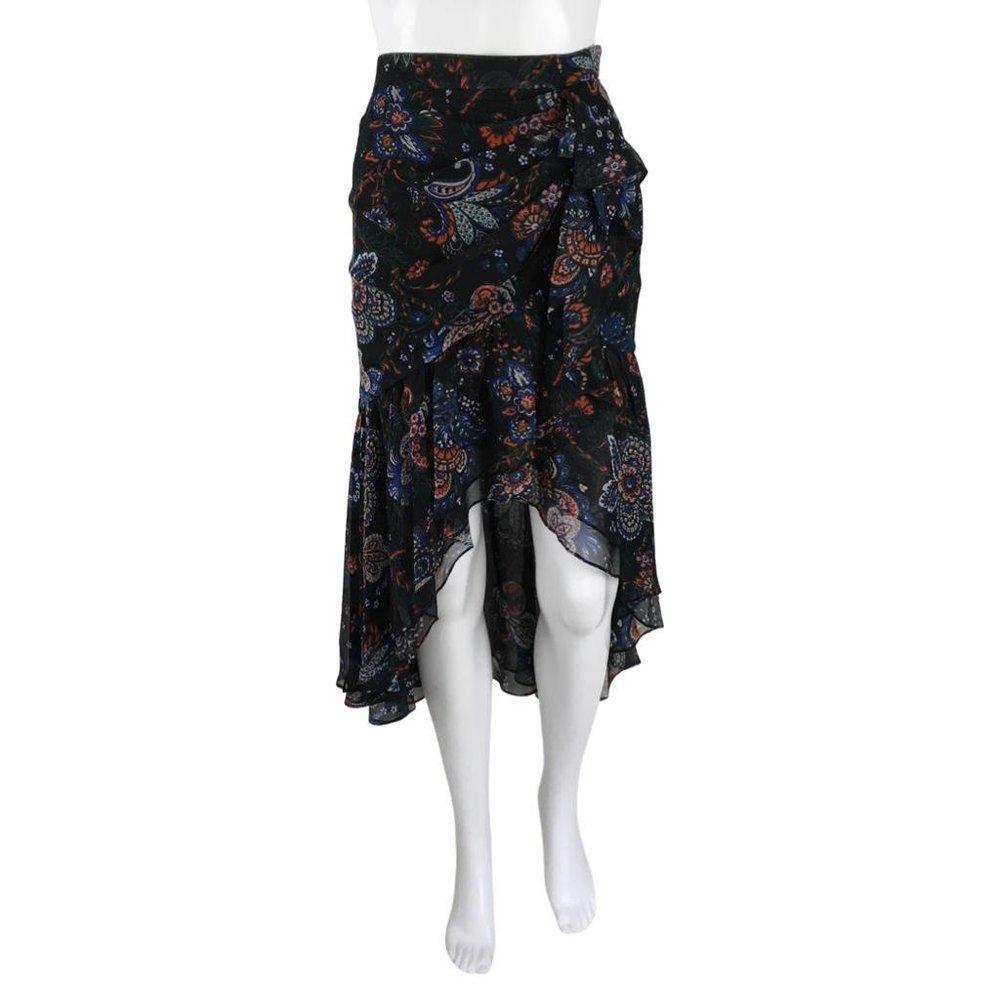Veronica Beard Women's Tiare Floral Asymmetric Skirt Black Multi Sz 12